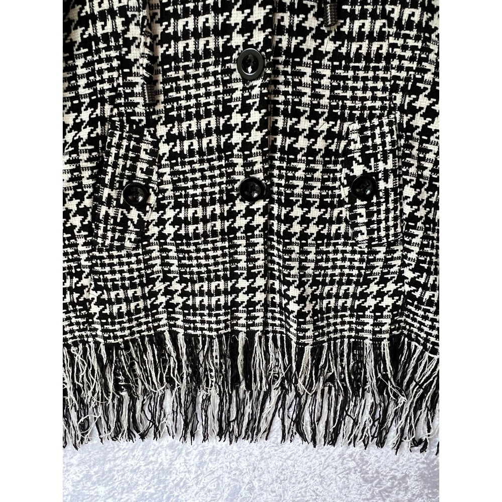 For Cynthia Houndstooth Hooded Fringe Jacket Women's Size Small - Picture 7 of 13